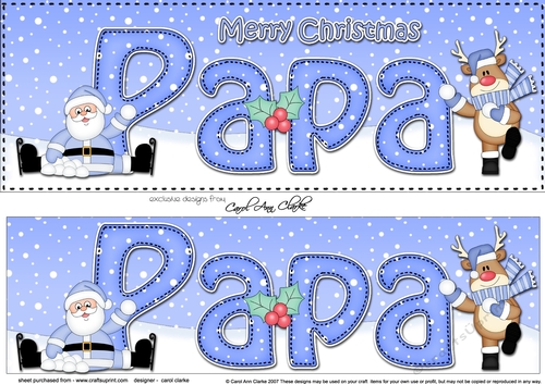 Large DL Merry Christmas PAPA with Santa & Rudolph 3D decoupage 