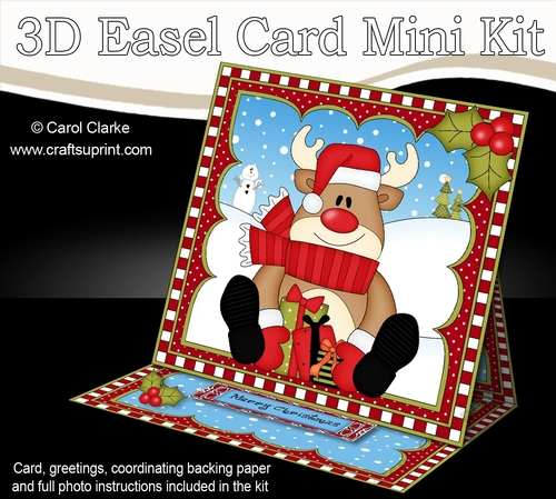 3D Easel Card Mini Kit - Christmas Rudolph has lots of Presents