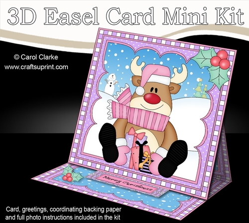3D Easel Card Mini Kit - Christmas Rudolph has lots of Presents