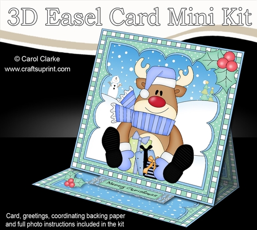 3D Easel Card Mini Kit - Christmas Rudolph has lots of Presents