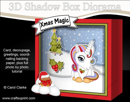3D Christmas Diorama Shadow Box Card Mini Kit - Cute Little Unicorn