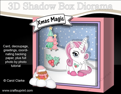 3D Christmas Diorama Shadow Box Card Mini Kit - Cute Little Unicorn