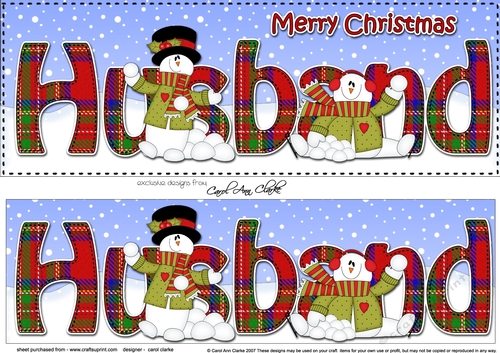 Large DL Merry Christmas HUSBAND 3D decoupage with Snowman Rio 