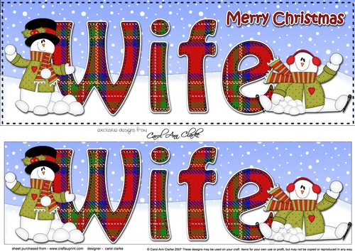 Large DL Merry Christmas WIFE 3D decoupage with Snowman Rio 