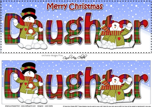 Large DL Merry Christmas DAUGHTER 3D decoupage with Snowman Rio 