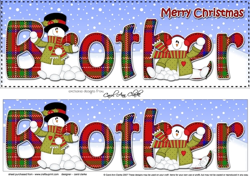 Large DL Merry Christmas BROTHER 3D decoupage with Snowman Rio 