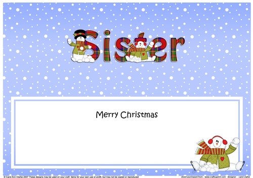 Large DL Merry Christmas SISTER insert with Snowman Rio