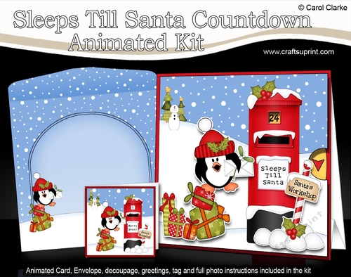 3D Animated Sleeps Till Santa Christmas Postbox Countdown Card Kit - Cute Penguin has a Letter for Santa