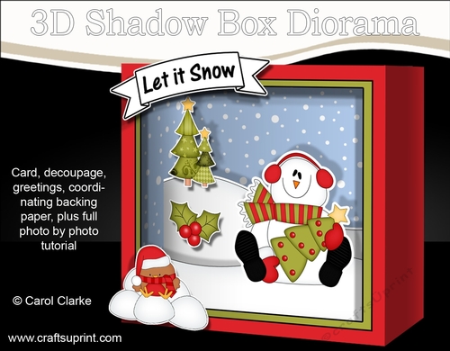 3D Christmas Diorama Shadow Box Card Mini Kit - Snowman Rio has an Xmas Tree