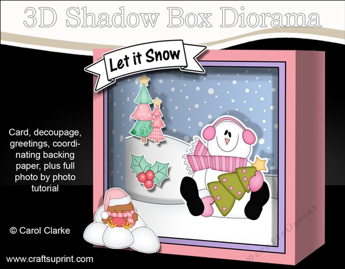 3D Christmas Diorama Shadow Box Card Mini Kit - Snowman Rio has an Xmas Tree