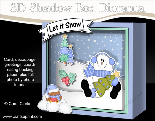 3D Christmas Diorama Shadow Box Card Mini Kit - Snowman Rio has an Xmas Tree