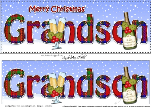 Large DL Merry Christmas GRANDSON 3D decoupage with Champagne