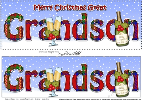 Large DL Merry Christmas GREAT GRANDSON 3D decoupage with Champagne