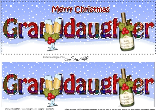 Large DL Merry Christmas GRANDDAUGHTER 3D decoupage with Champagne