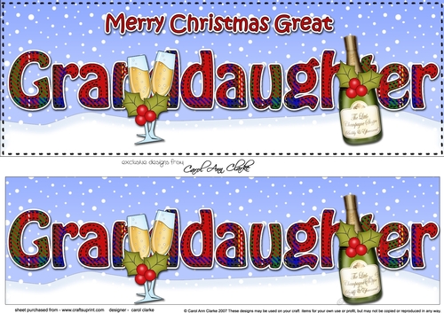 Large DL Merry Christmas GREAT GRANDDAUGHTER 3D decoupage with Champagne
