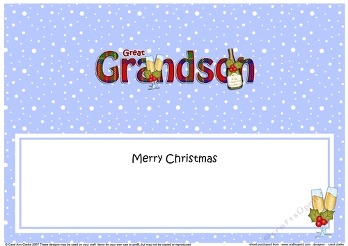 Large DL Merry Christmas GREAT GRANDSON insert with Champagne