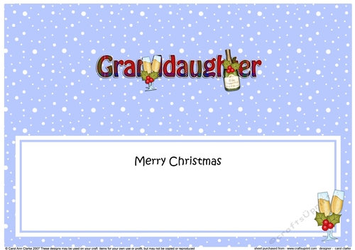 Large DL Merry Christmas GRANDDAUGHTER insert with Champagne