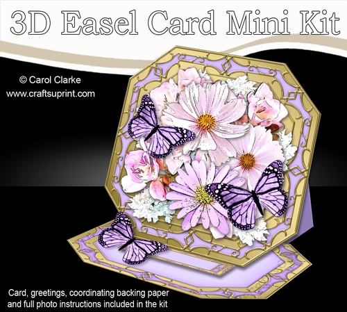 3D Easel Card Mini Kit - Butterfly & Flowers on Octagonal Gold Frame