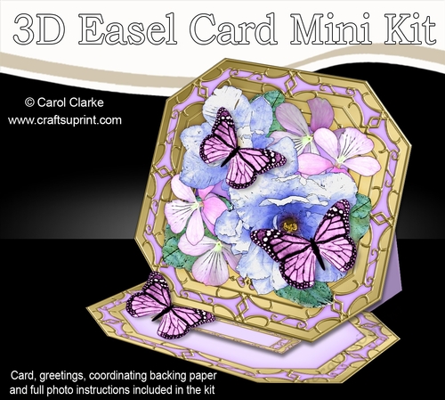 3D Easel Card Mini Kit - Butterfly & Flowers on Octagonal Gold Frame