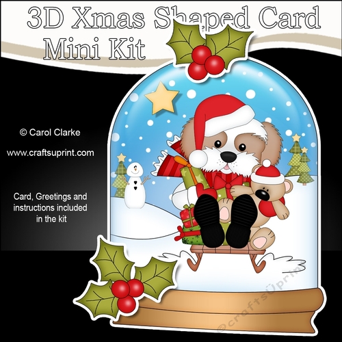 3D Shaped Christmas Snow Globe Card Kit - Little Cavachon Dog