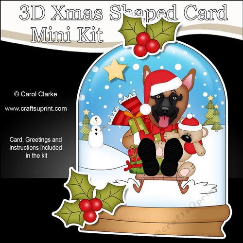 3D Shaped Christmas Snow Globe Card Kit - Little German Shepherd Dog