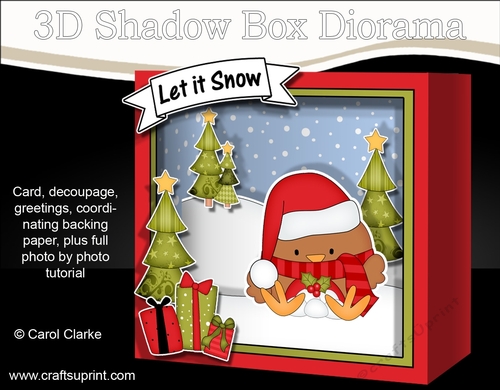 3D Christmas Diorama Shadow Box Card Mini Kit - Bobbin Robin is Snowballing