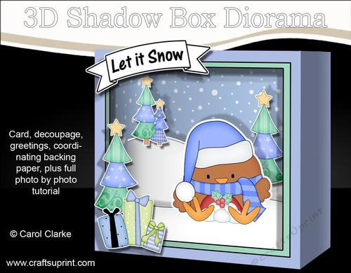 3D Christmas Diorama Shadow Box Card Mini Kit - Bobbin Robin is Snowballing