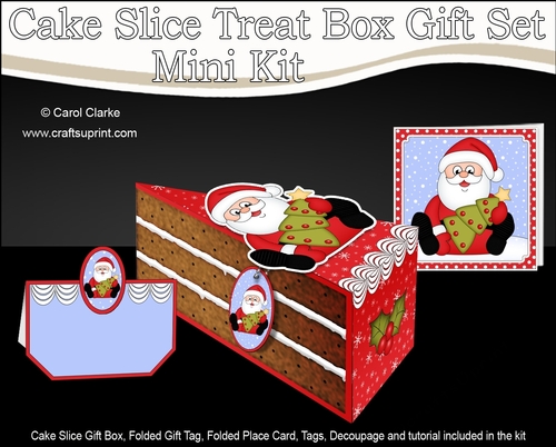 3D Christmas Cake Slice Treat Box Gift Set Mini Kit - Santa has an Xmas Tree