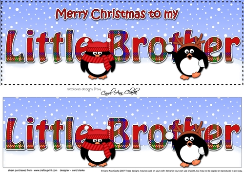 Large DL Merry Christmas LITTLE BROTHER 3D decoupage with Tartan Penguins