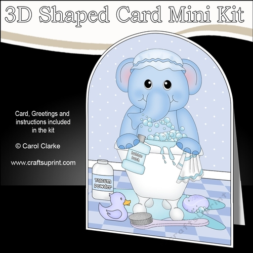 3D Shaped Card Kit - Bathtub Buddies - Cute Little Elephant