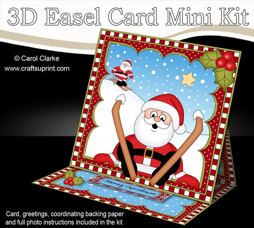 3D Easel Card Mini Kit - Christmas Oops Santa is Skiing!!