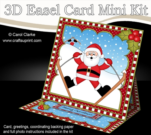 3D Easel Card Mini Kit - Christmas Oops Santa is Skiing!!