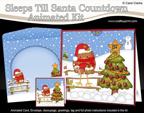 3D Animated Sleeps Till Santa Christmas Tree Countdown Card Kit - Bobbin Robin has an Xmas Cupcake