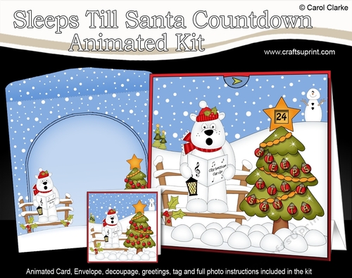 3D Animated Sleeps Till Santa Christmas Tree Countdown Card Kit - Ben Polar Bear is Carol Singing