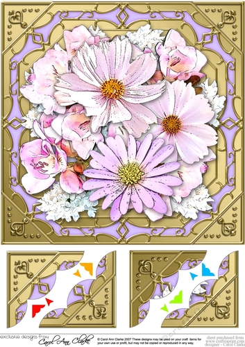 8 x 8  Pretty Flowers on Gold Frame Scalloped Corner Topper 