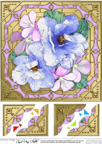 8 x 8  Pretty Flowers on Gold Frame Scalloped Corner Topper 