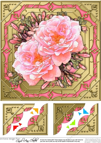 8 x 8  Pretty Flowers on Gold Frame Scalloped Corner Topper 