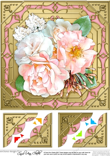 8 x 8  Pretty Flowers on Gold Frame Scalloped Corner Topper 
