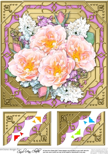 8 x 8  Pretty Flowers on Gold Frame Scalloped Corner Topper 