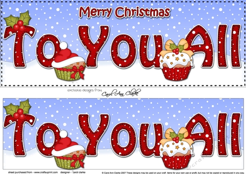 Large DL Merry Christmas TO YOU ALL 3D decoupage with Cupcakes