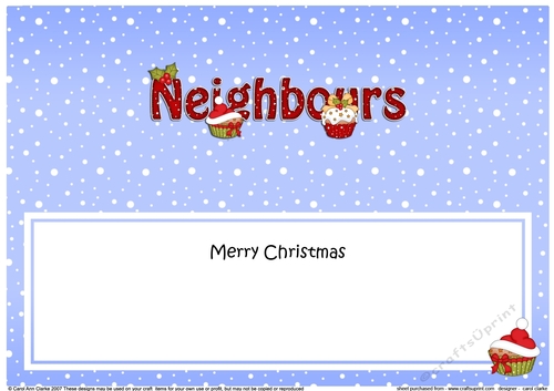 Large DL Merry Christmas NEIGHBOURS insert with Cupcakes