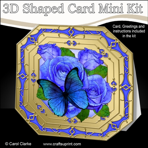 3D Shaped Octagonal Floral Card Kit - Butterfly & Roses