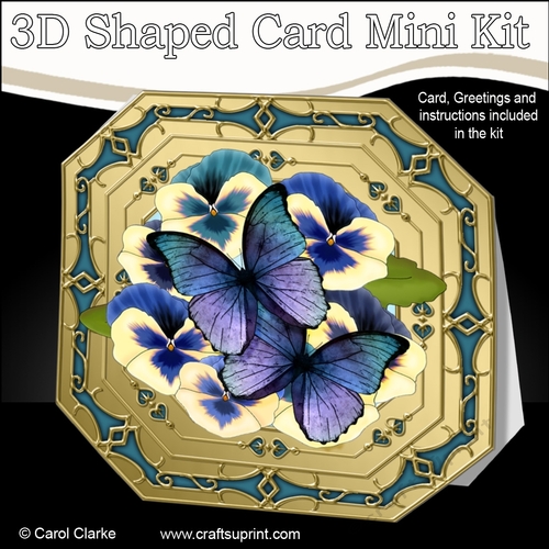 3D Shaped Octagonal Floral Card Kit - Butterfly & Pansies