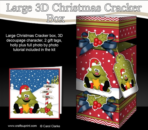 3D Large Christmas Cracker Box Mini Kit -  Cute Xmas Tree has an Xmas Star