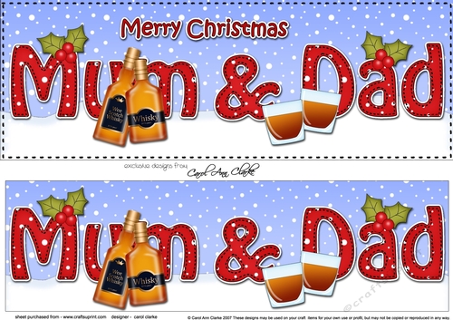 Large DL Merry Christmas MUM & DAD with Whisky 3D decoupage