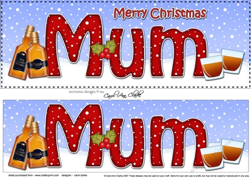 Large DL Merry Christmas MUM with Whisky 3D decoupage