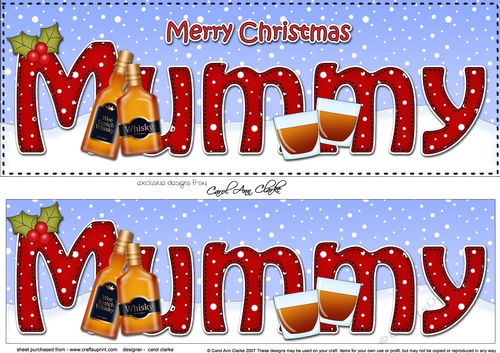 Large DL Merry Christmas MUMMY with Whisky 3D decoupage