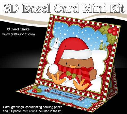 3D Easel Card Mini Kit - Christmas Bobbin Robin is Snowballing