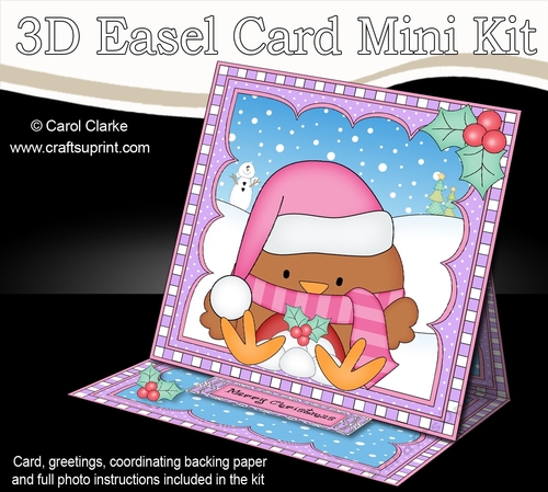 3D Easel Card Mini Kit - Christmas Bobbin Robin is Snowballing