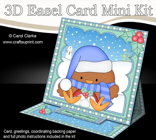 3D Easel Card Mini Kit - Christmas Bobbin Robin is Snowballing